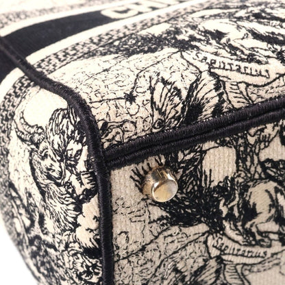 Dior Lady Medium 2-Way Shoulder Bag White Black Canvas Embroidery Gold — view 5
