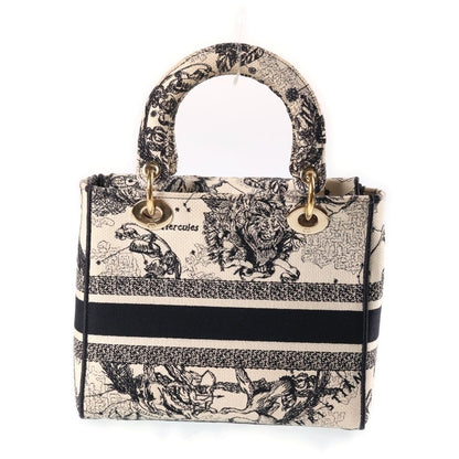 Dior Lady Medium 2-Way Shoulder Bag White Black Canvas Embroidery Gold — view 2