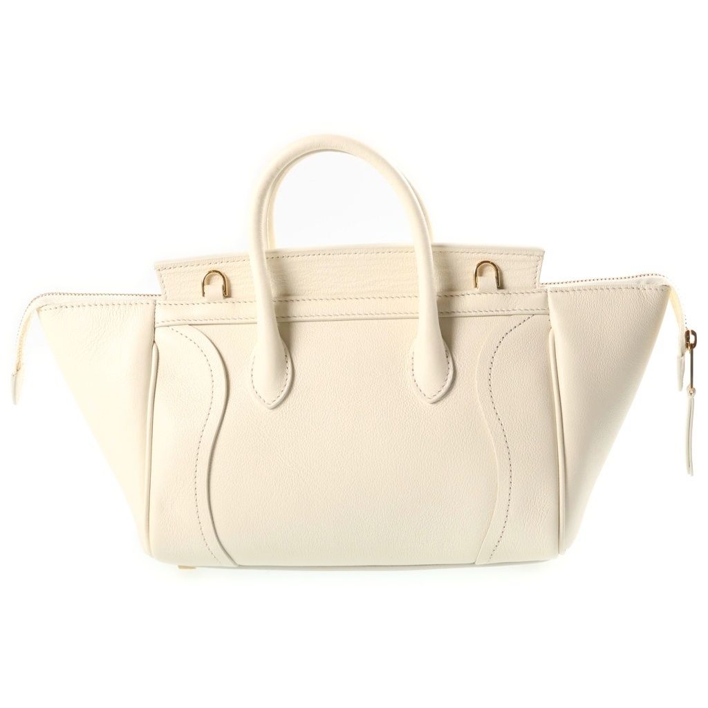 Celine Little Luggage 2-Way Shoulder Bag Ivory White Grained Calfskin Gold — view 2