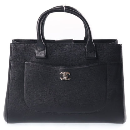 Chanel Neo Executive Tote 2-Way Shoulder Bag Black Leather Silver