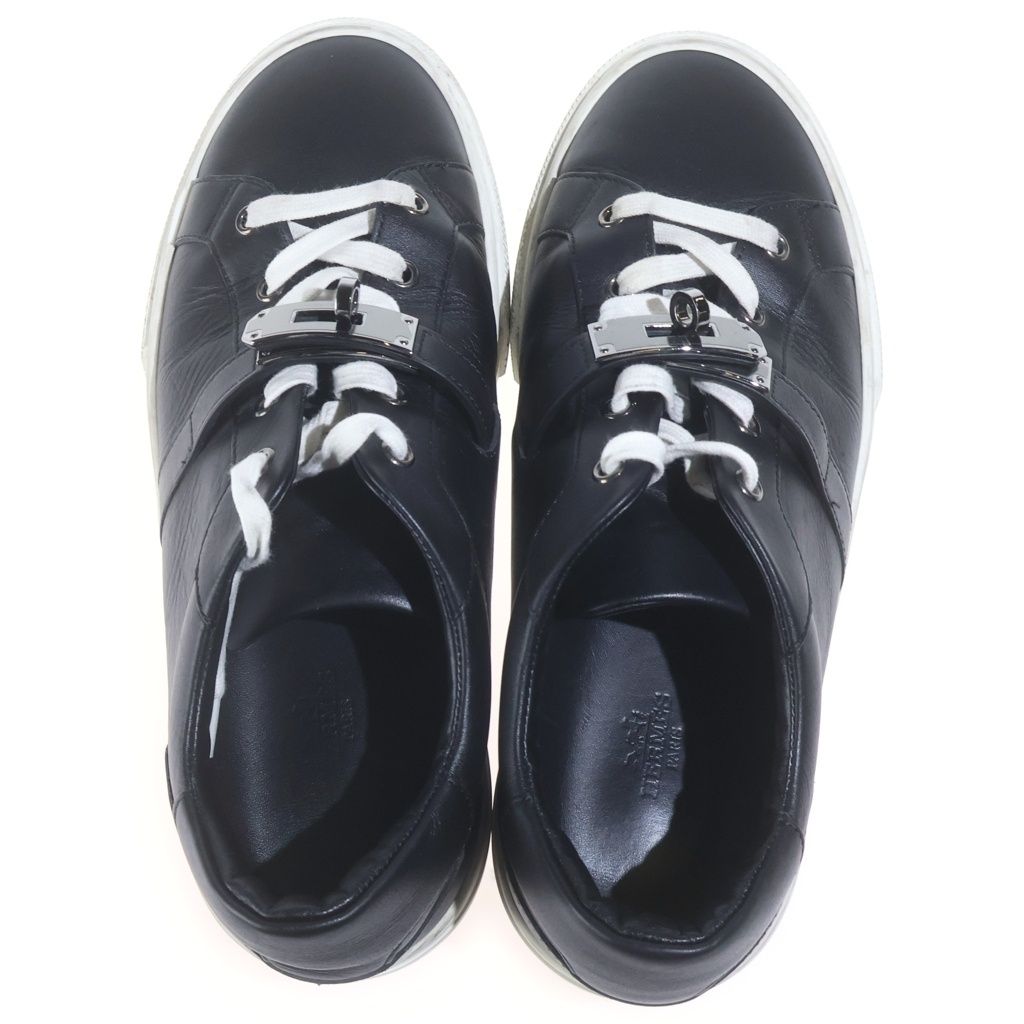 Hermes Day Kelly Buckle Low Cut Leather Sneakers Silver Black — view 4