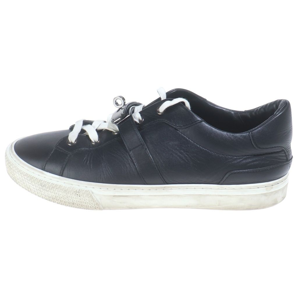 Hermes Day Kelly Buckle Low Cut Leather Sneakers Silver Black