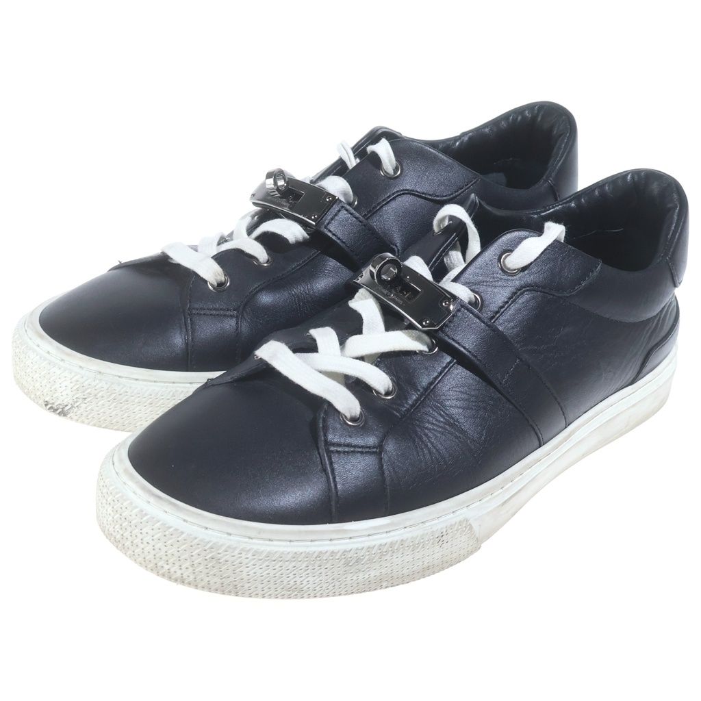 Hermes Day Kelly Buckle Low Cut Leather Sneakers Silver Black — view 2
