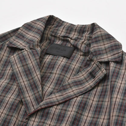 Prada Plaid Trench Shirt Coat Black Red Gray Triangle Logo — view 4