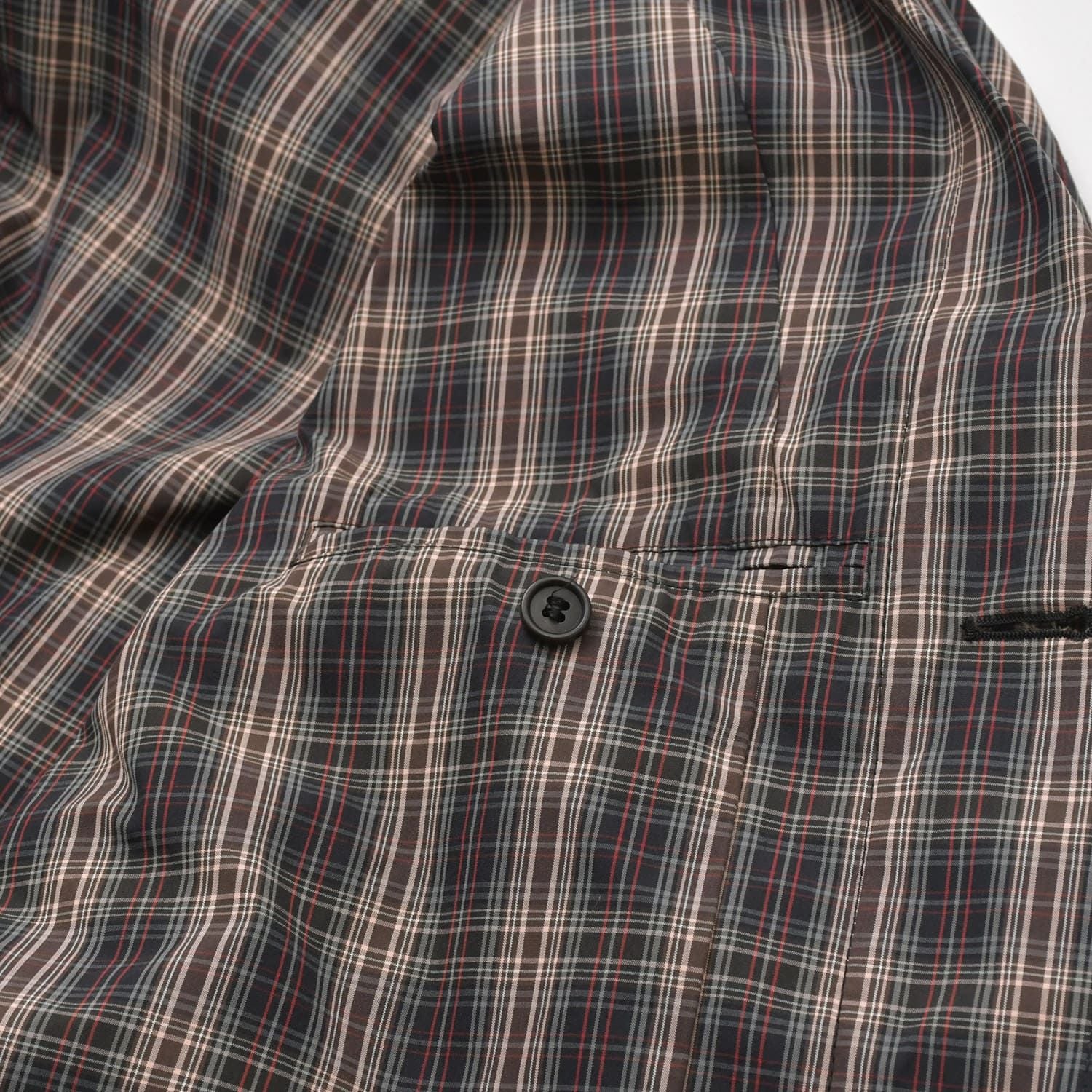 Prada Plaid Trench Shirt Coat Black Red Gray Triangle Logo — view 8