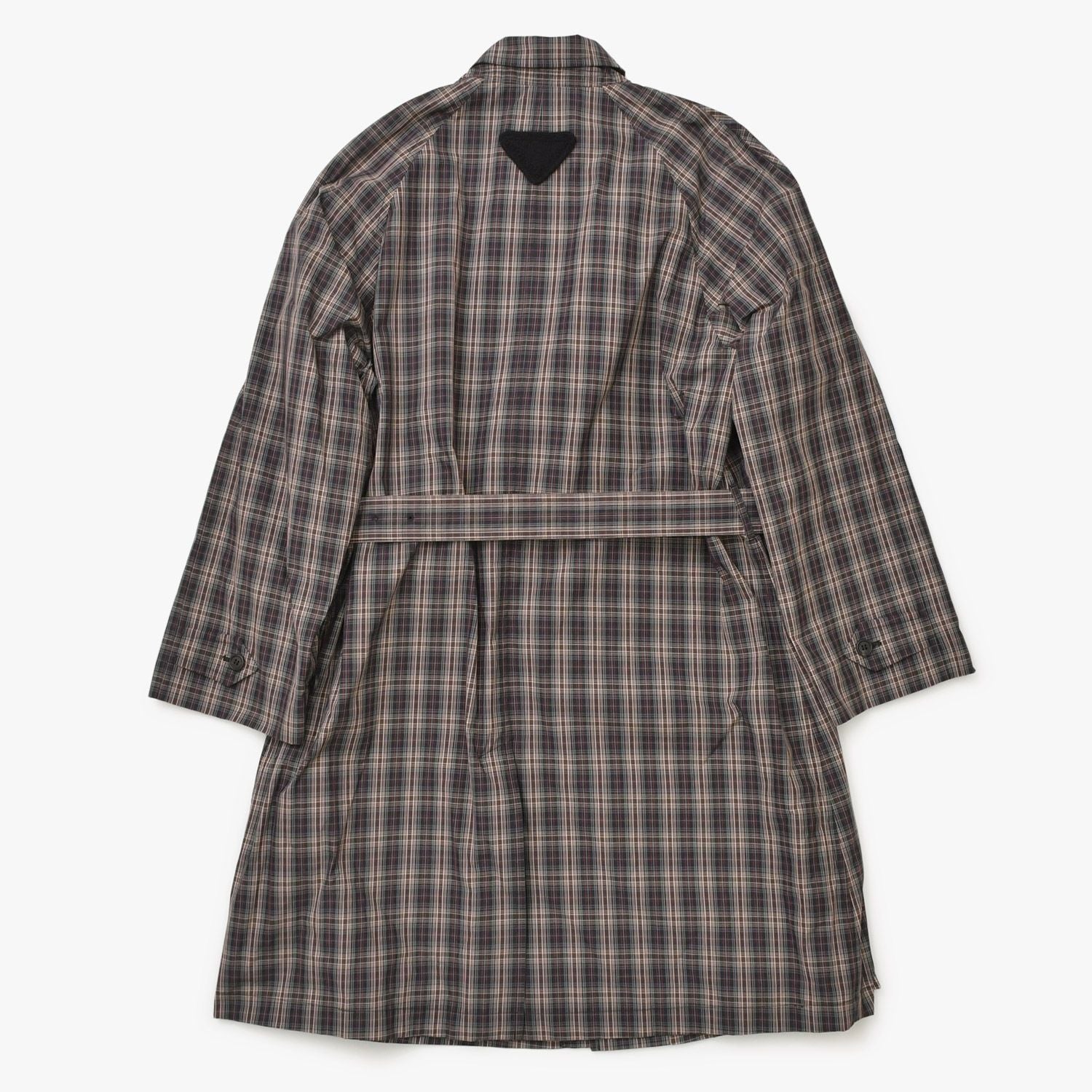 Prada Plaid Trench Shirt Coat Black Red Gray Triangle Logo — view 2