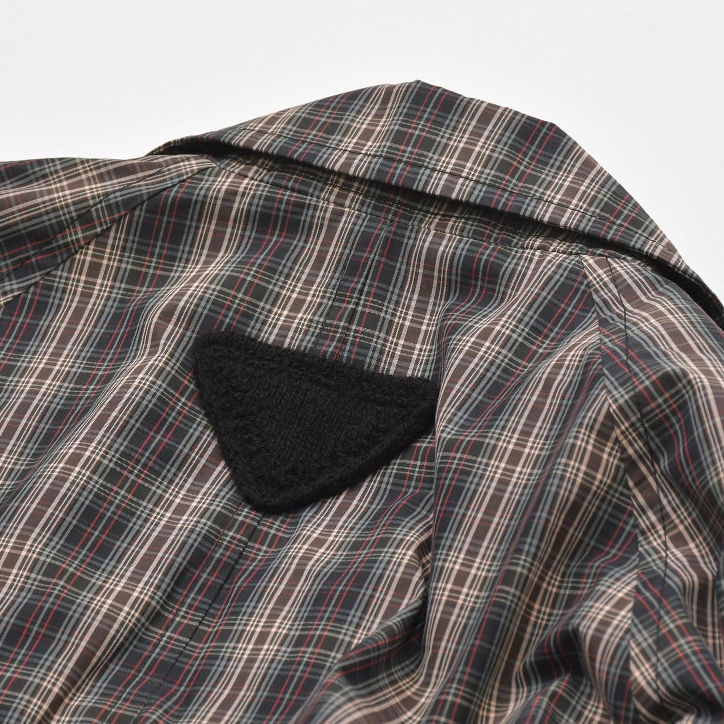 Prada Plaid Trench Shirt Coat Black Red Gray Triangle Logo — view 7