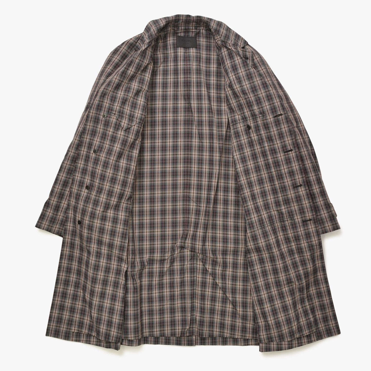 Prada Plaid Trench Shirt Coat Black Red Gray Triangle Logo — view 3