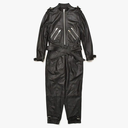 Celine Lambskin Jumpsuit Zip Up Black Hedi Slimane Era Silver