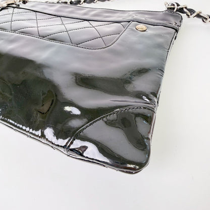 Chanel CC Logo Charm Quilted Chain Shoulder Bag Patent Leather Black Silver — view 7