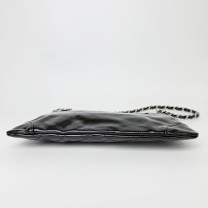 Chanel CC Logo Charm Quilted Chain Shoulder Bag Patent Leather Black Silver — view 5