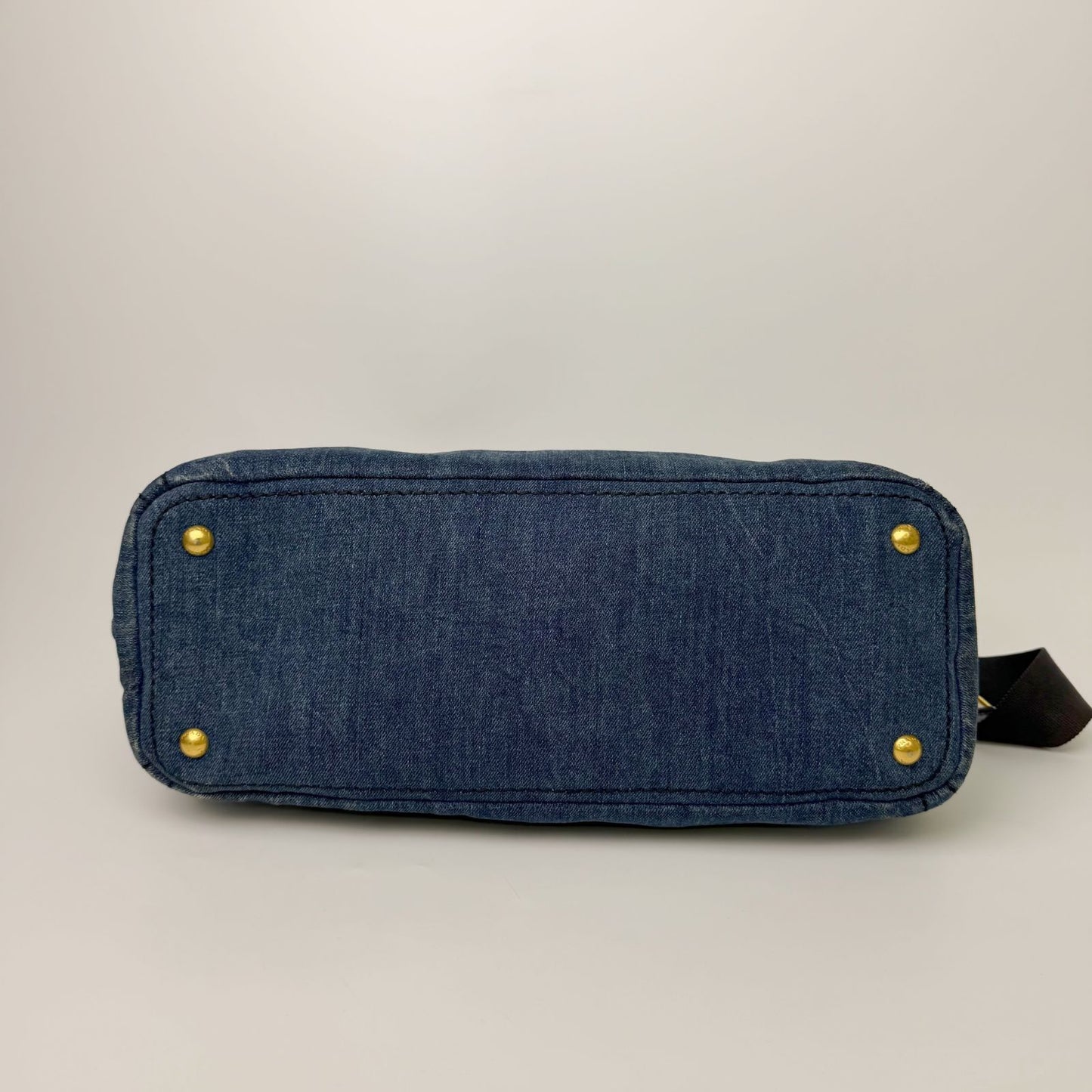 Prada Canapa Denim 2-Way Shoulder Bag Blue Gold Vintage — view 5
