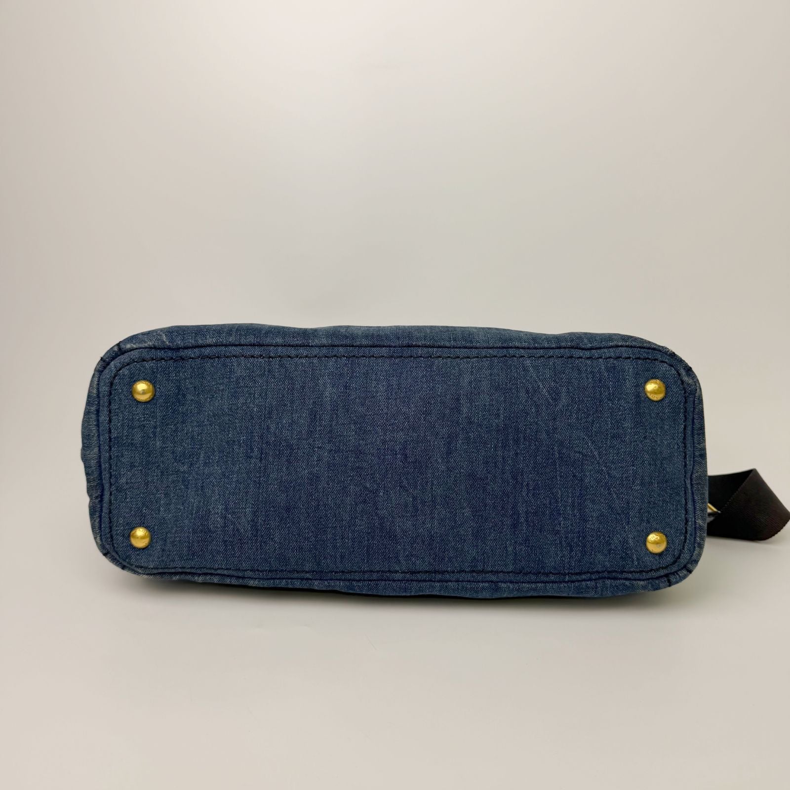 Prada Canapa Denim 2-Way Shoulder Bag Blue Gold Vintage — view 5