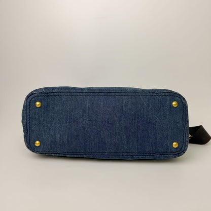 Prada Canapa Denim 2-Way Shoulder Bag Blue Gold Vintage — view 5