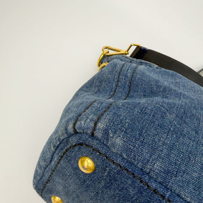 Prada Canapa Denim 2-Way Shoulder Bag Blue Gold Vintage — view 8
