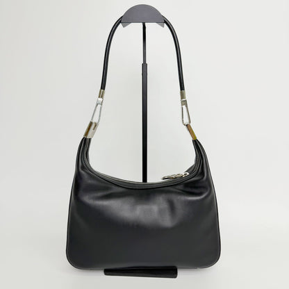 Gucci G Logo Zip Pull Hobo Shoulder Bag Leather Black Silver Vintage — view 3