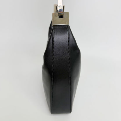 Gucci G Logo Zip Pull Hobo Shoulder Bag Leather Black Silver Vintage — view 5