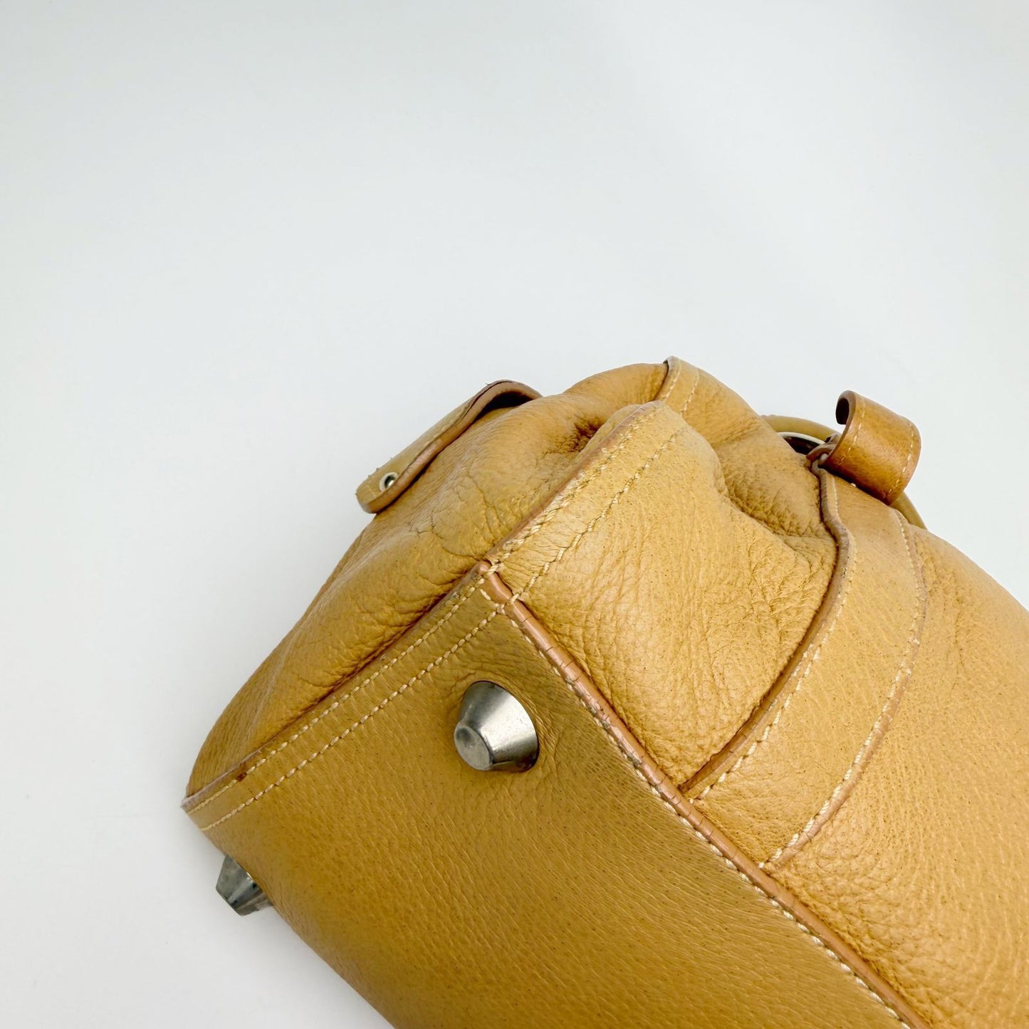 Miu Miu Vintage Leather Lock Braided Handle Shoulder Bag Beige Camel Silver — view 8