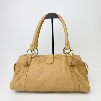 Miu Miu Vintage Leather Lock Braided Handle Shoulder Bag Beige Camel Silver — view 2