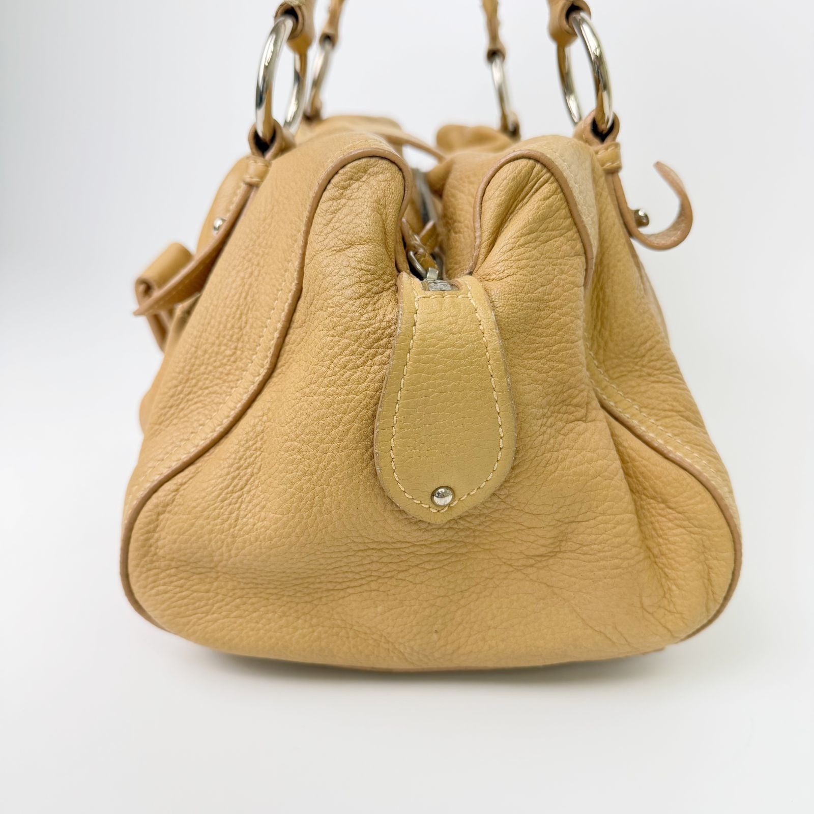Miu Miu Vintage Leather Lock Braided Handle Shoulder Bag Beige Camel Silver — view 4