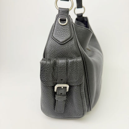 Prada Side Pocket Triangle Logo Leather Hobo Shoulder Bag Black Silver Vintage — view 3