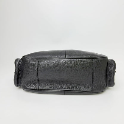 Prada Side Pocket Triangle Logo Leather Hobo Shoulder Bag Black Silver Vintage — view 5