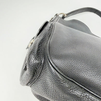 Prada Side Pocket Triangle Logo Leather Hobo Shoulder Bag Black Silver Vintage — view 6