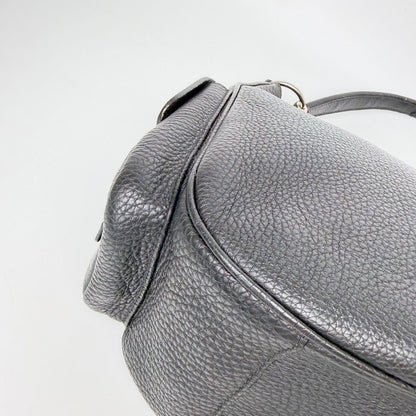 Prada Side Pocket Triangle Logo Leather Hobo Shoulder Bag Black Silver Vintage — view 8