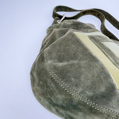 Bottega Veneta Geometric Patch Suede Hobo Shoulder Bag Khaki Olive Silver — view 8