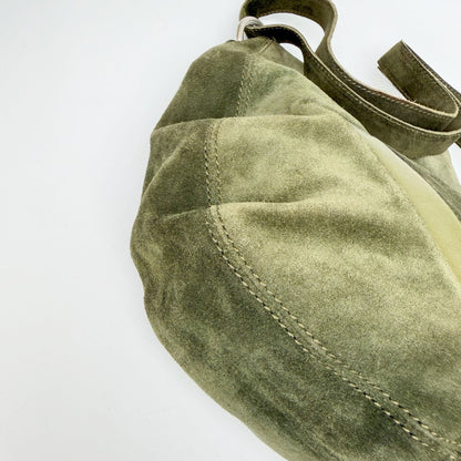 Bottega Veneta Geometric Patch Suede Hobo Shoulder Bag Khaki Olive Silver — view 6