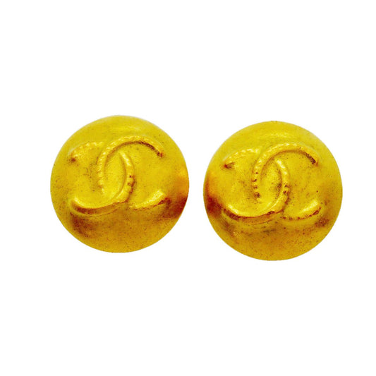 Chanel Earrings Vintage CC Logo Round Circle Gold Plated