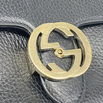 Gucci Shoulder Bag Interlocking G Leather Black Champagne Gold — view 8