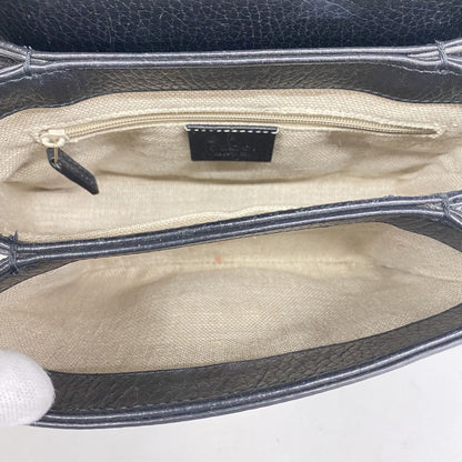 Gucci Shoulder Bag Interlocking G Leather Black Champagne Gold — view 4