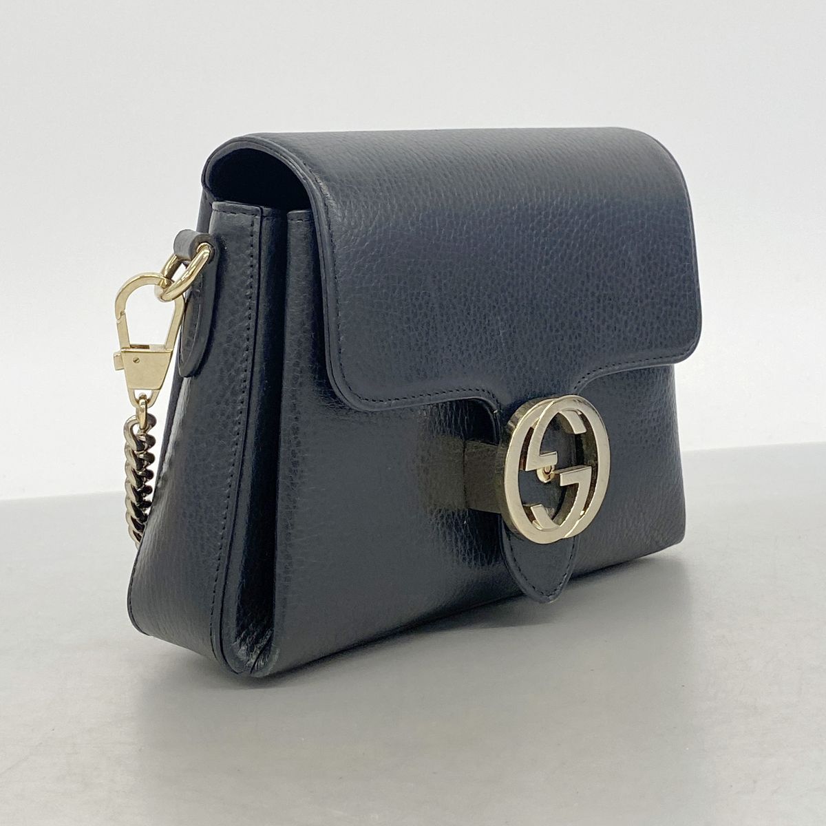Gucci Shoulder Bag Interlocking G Leather Black Champagne Gold — view 2