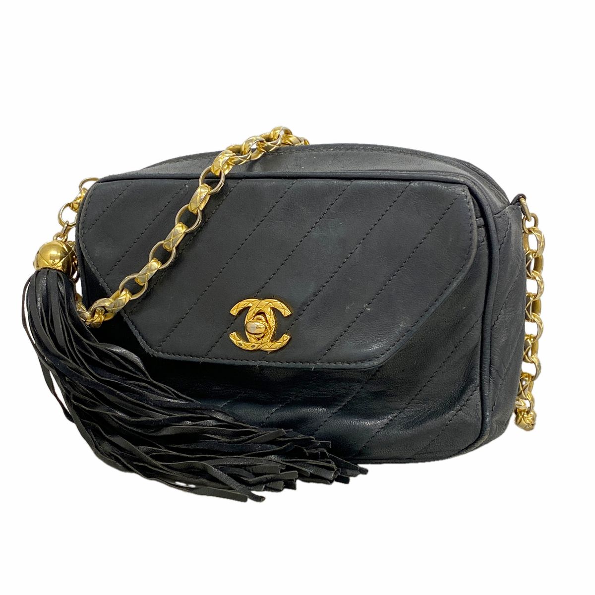 Chanel Shoulder Bag Lambskin Black Gold
