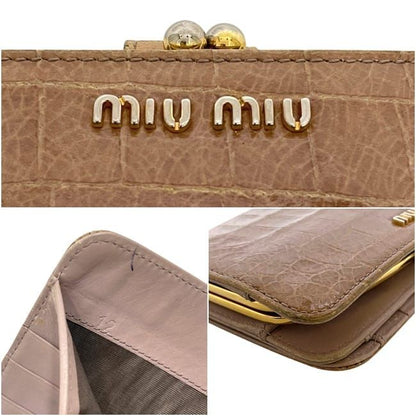 Miu Miu Bifold Kiss Lock Wallet 12 Embossed Leather Beige — view 6