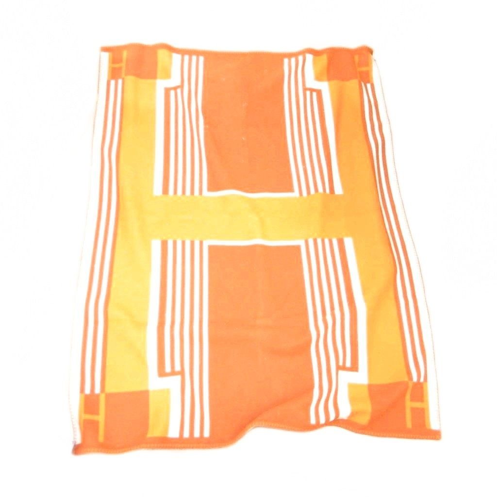 Hermes Ithaque Thick Wool Cashmere Blend Orange Blanket