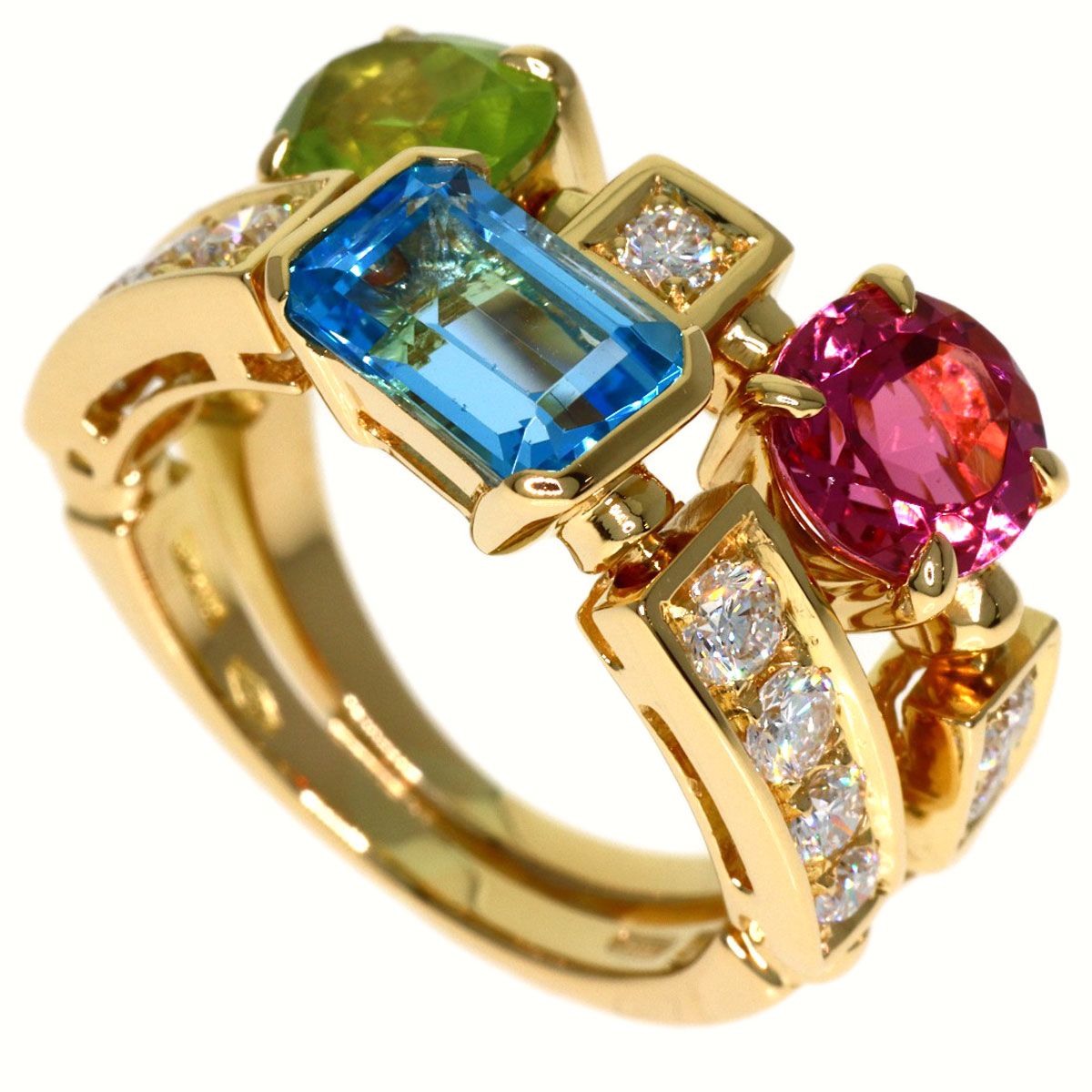 Bvlgari Allegra Multi Stone Diamond Ring 18k Yellow Gold