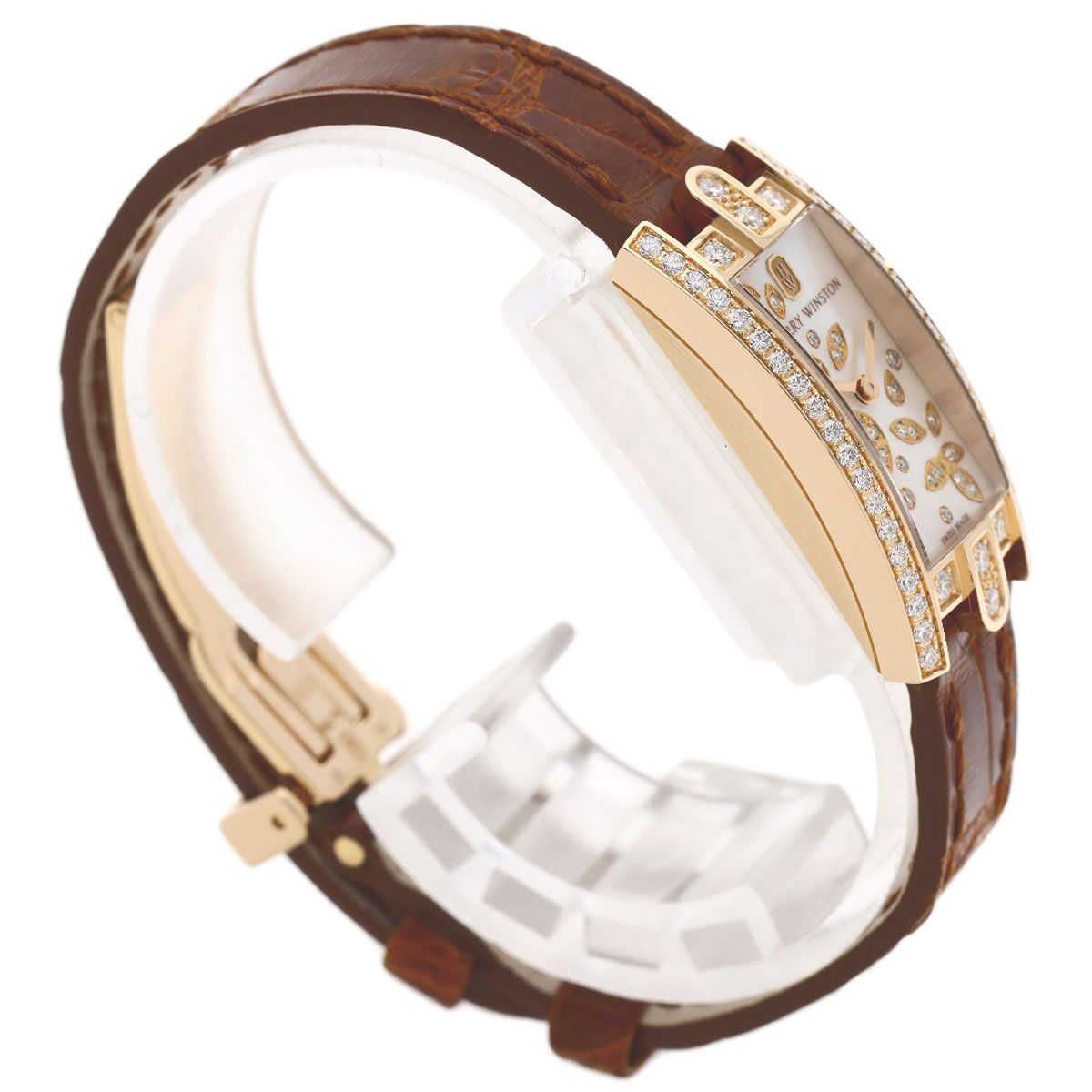 Harry Winston Avenue C Mini Lily Cluster Diamond Watch 18k Pink Gold Leather — view 2