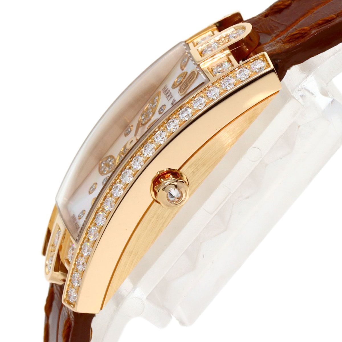 Harry Winston Avenue C Mini Lily Cluster Diamond Watch 18k Pink Gold Leather — view 5