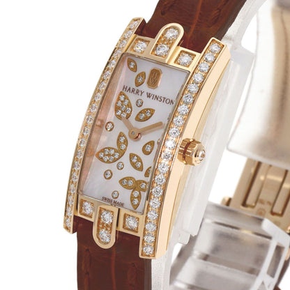 Harry Winston Avenue C Mini Lily Cluster Diamond Watch 18k Pink Gold Leather — view 3