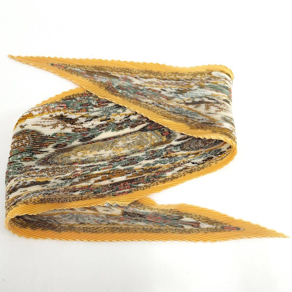 Hermes Pleated Scarf Decoupages Silk Yellow Multicolor — view 3
