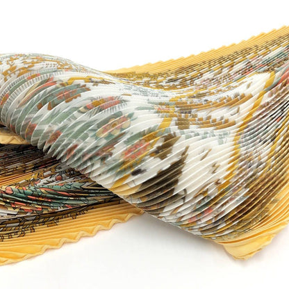 Hermes Pleated Scarf Decoupages Silk Yellow Multicolor — view 7