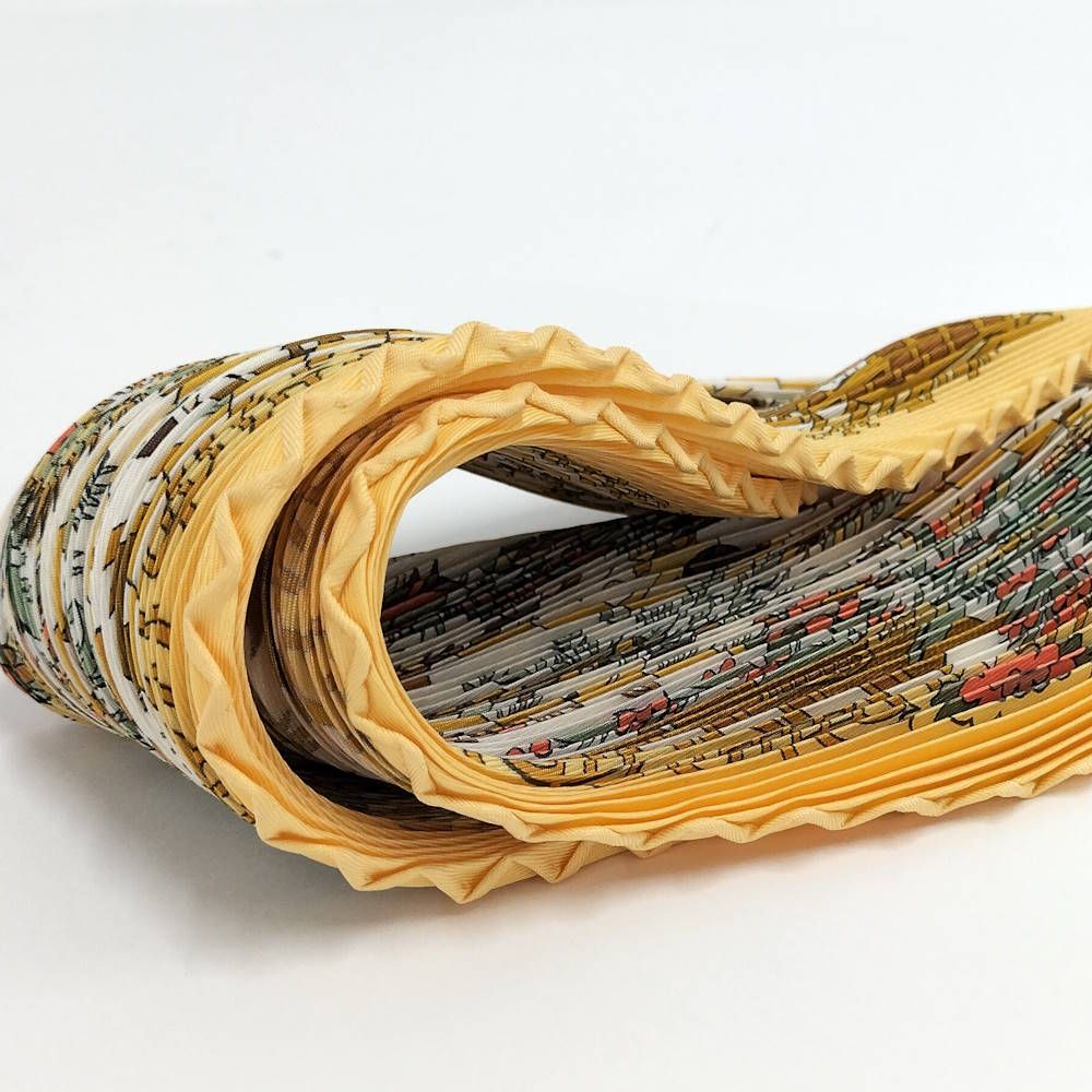 Hermes Pleated Scarf Decoupages Silk Yellow Multicolor — view 6