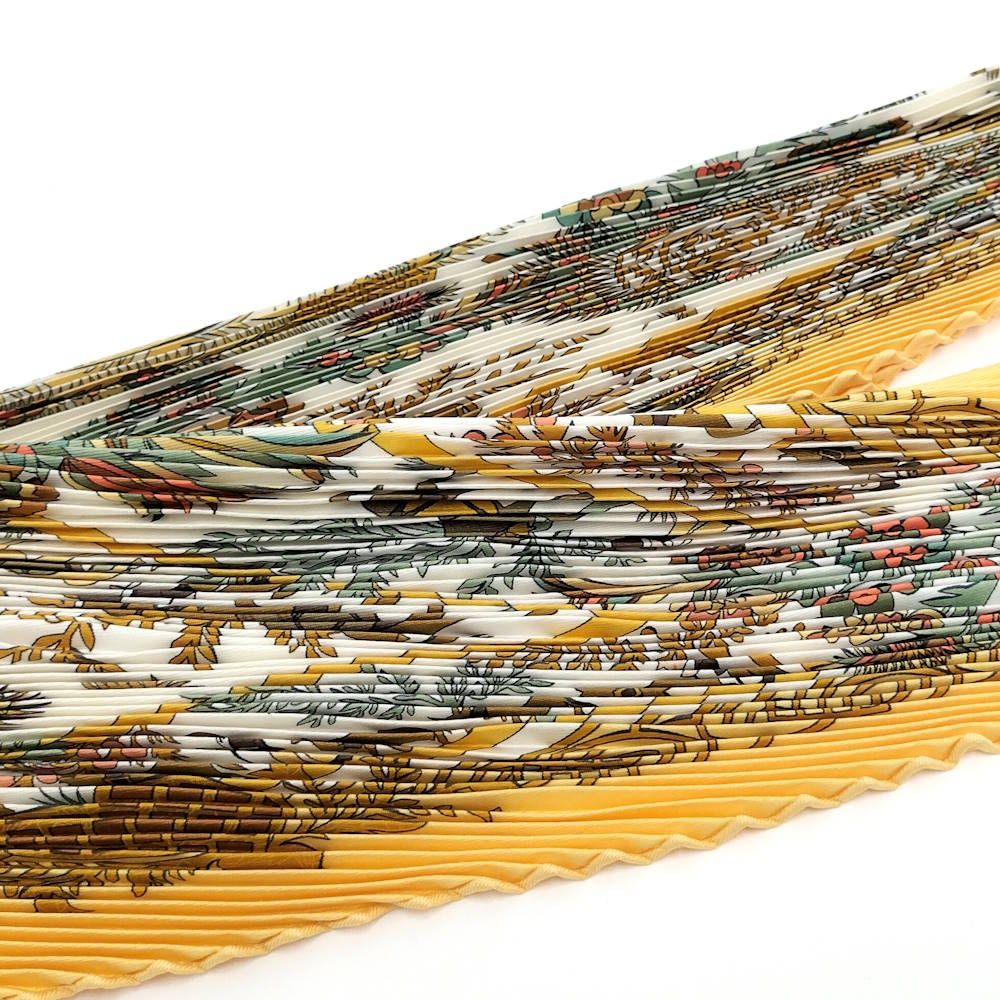 Hermes Pleated Scarf Decoupages Silk Yellow Multicolor — view 5
