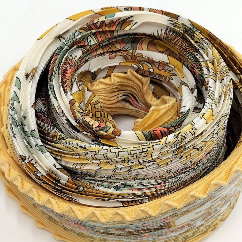 Hermes Pleated Scarf Decoupages Silk Yellow Multicolor — view 8