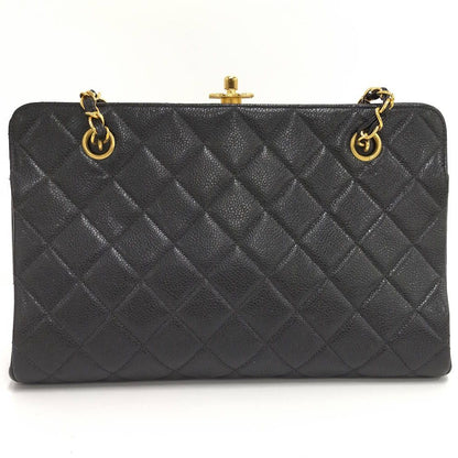 Chanel Quilted Kiss Lock Chain Shoulder Bag Caviar Leather — view 2