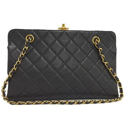 Chanel Quilted Kiss Lock Chain Shoulder Bag Caviar Leather