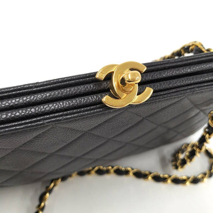 Chanel Quilted Kiss Lock Chain Shoulder Bag Caviar Leather — view 5