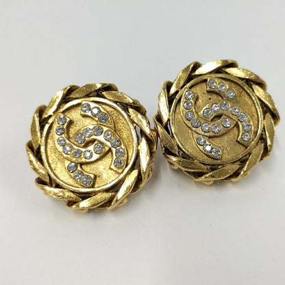 Chanel CC Logo Stone Earrings Gold Plated — view 6